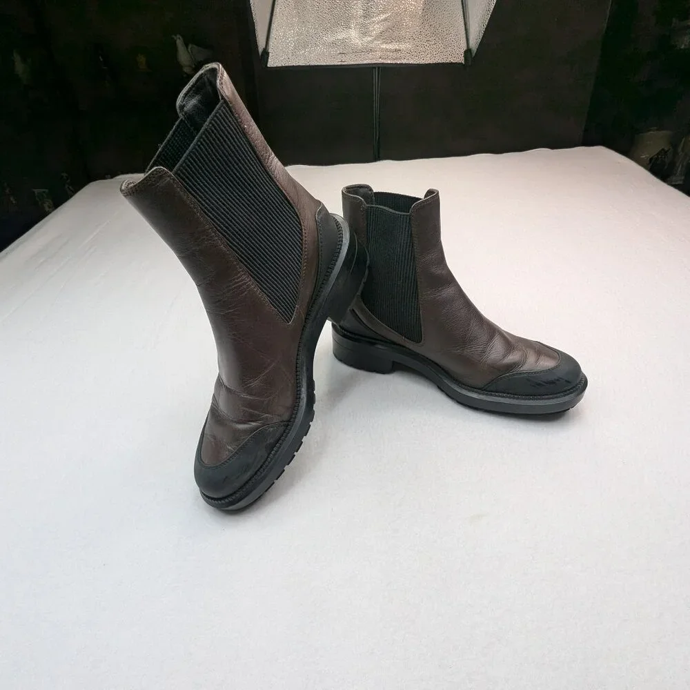 Aquatalia Men’s Size 5.5 Brown Leather Chelsea Boots | Waterproof Lug Sole Italy